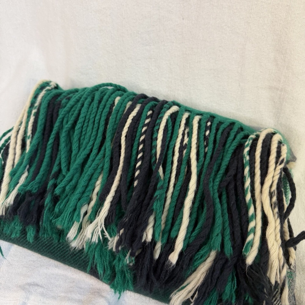 Plaid Green Navy Blue Cream Fringe Scarf Soft Cozy Tartan Flannel 12.5"x98" - Picture 5 of 5